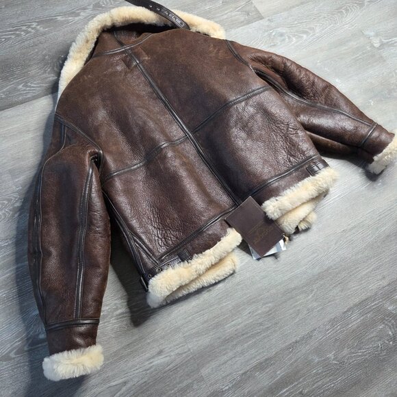 NWT Cockpit USA B-3 Shearling Sheepskin Bomber Jacket – WWII Style - Size 44 - Picture 8 of 13